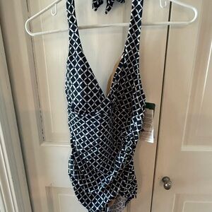 NWT LL. Bean Navy and White Slimming Women Swim One Piece